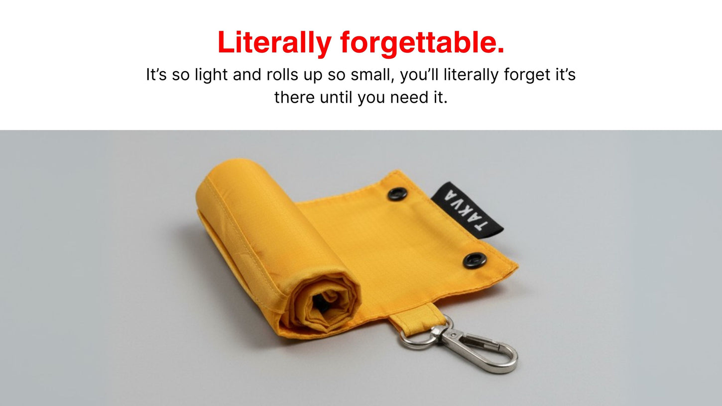 SalahTag yellow portable prayer mat rolled up compact with carabiner clip